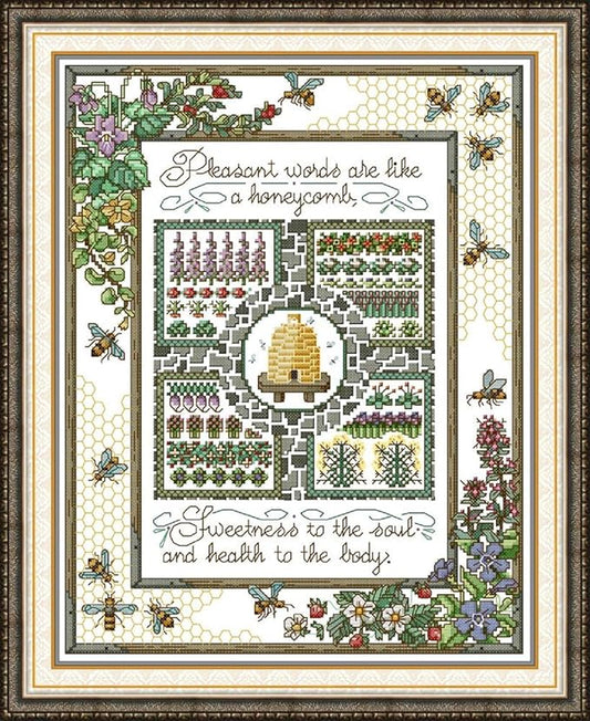 Qeerysew Cross Stitch Kits Stamped Full Range of Embroidery Starter Kits for Beginners DIY - Printed Kits The World of Bees (Printed) 11CT 16.5x20.9 inches