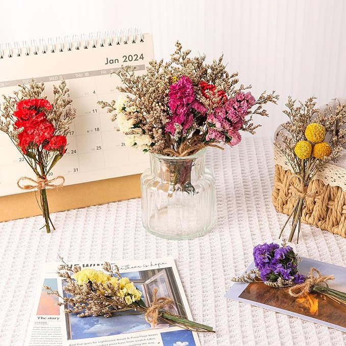 10 Pack Forget Me Not Dried Flowers Bouquets Natural Dry Flower with Stem Mini Dried Embossing Flower Dry Floral Arrangement for Vase, Crafts, Table Centerpieces, DIY, Photo Prop, Wedding, Home Decor