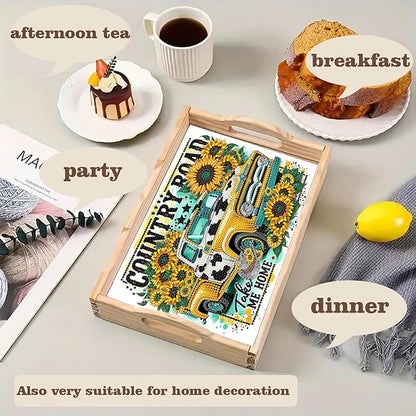 SHLUHA Diamond Art Kits for Adults Wooden Serving Trays with Handle Food Tray for Breakfast Home Decor Gift