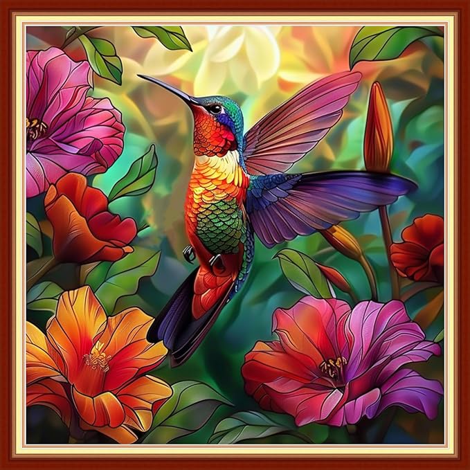Funchey Stamped Cross Stitch Kits, DIY Cross Stitch Pattern for Adults Beginners Needlepoint Kits Embroidery Kit Arts and Crafts 11CT-Hummingbird Flowers 18x18 inchs
