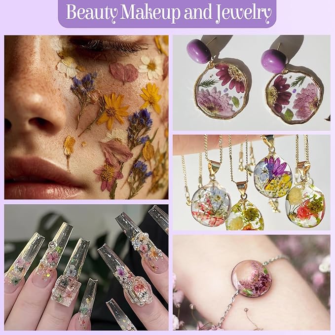 85Pcs Pressed Flowers for Crafts, Pink Purple Dried Flowers for Crafts Real Natural Dried Pressed Flowers Dry Leaves Bulk for Resin, DIY Art, Scrapbook, Jewelry, Card, Candle & Soap Making w/ Tweezer