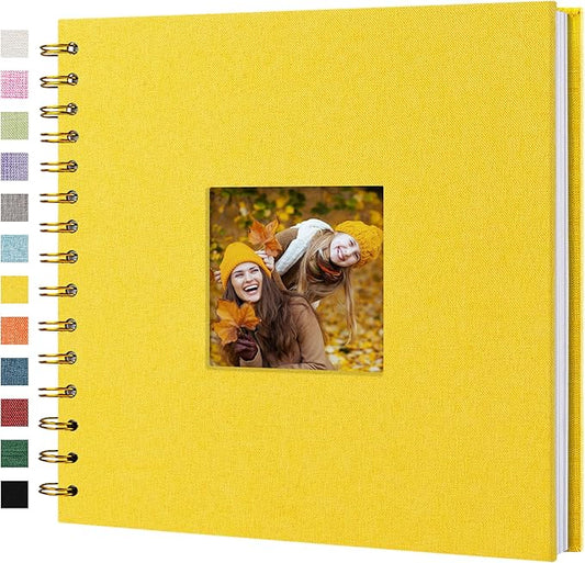 Hiwhy Scrapbook Photo Album Linen Cover, 8 x 8 Inch Hardcover Kraft White Pages Memory Book, for Travel Wedding Guest Book Christmas Baby Shower (20 Sheets/ 40 Pages,Yellow)