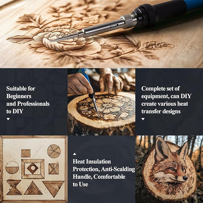 Wood Burning Kit 113pcs Professional Wood Burning Tool Adjustable Temperature Wood Burner Tools Set with Soldering Iron for Embossing Carving DIY Adults Crafts Beginners