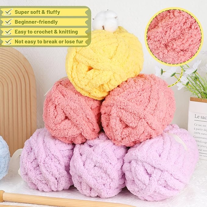 Chunky Yarn for Hand Knitting-Ombre Chunky Chenille Blanket Yarn for Crocheting-8 Pack of 226g/7.97oz-#8 Jumbo Super Bulky Fluffy Thick Finger Knitting Yarns for Scarf, Cushions and Doll(H)