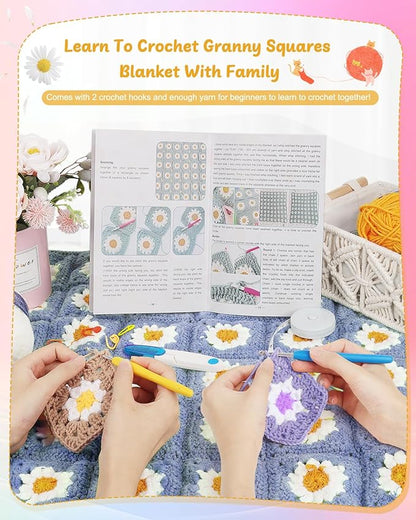 Coopay Crochet Starter Kit - Beginner's Blanket & Granny Squares Pattern, Includes Yarn & Instructions - Easy to Learn for Adults (Blue-Purple)