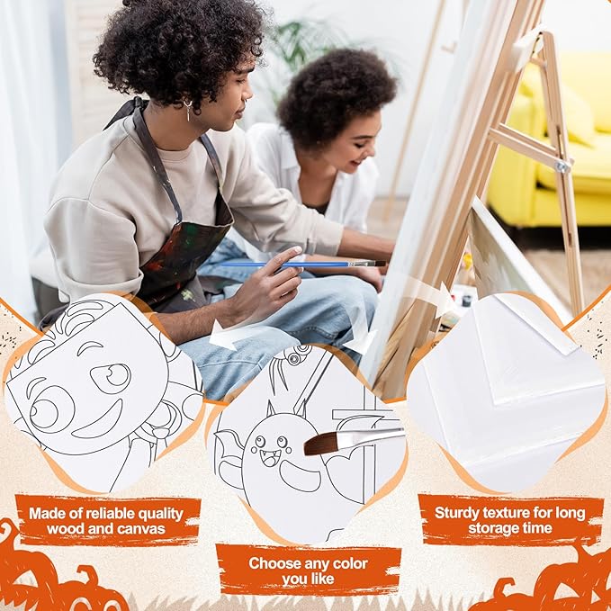 Sherr 140 Pcs 20 Set Pre Drawn Canvas Kit for Painting Craft Sip and Paint Kit for Adults Pre Printed Canvas Painting Favor for Virtual DIY Birthday Gifts Adult's Date Party(Halloween)