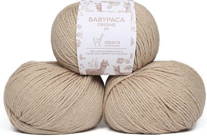 Origins - 100% Baby Alpaca Yarn Wool Set of 3 Skeins (150 Grams) DK Weight Made in Peru Natural Colors (Undyed) Heavenly Soft Perfect for Knitting and Crocheting (Silken Sand, Origins 3 Skeins DK)