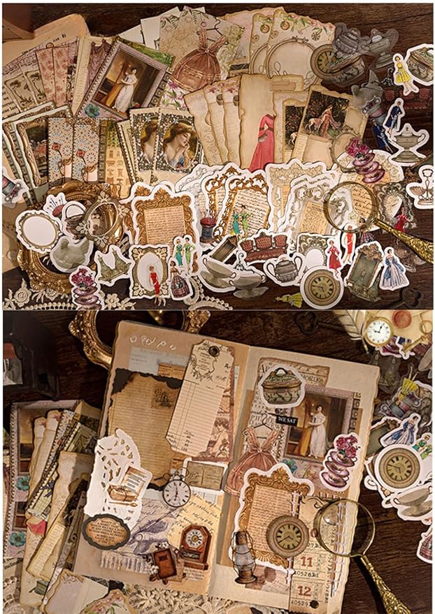 100PCS Vintage Journaling Scrapbooking Supplies Ephemera Pack for Junk Journal Planners Decoupage Paper Scrapbook Stickers Aesthetic Cottagecore Collage Craft Album (Romance)