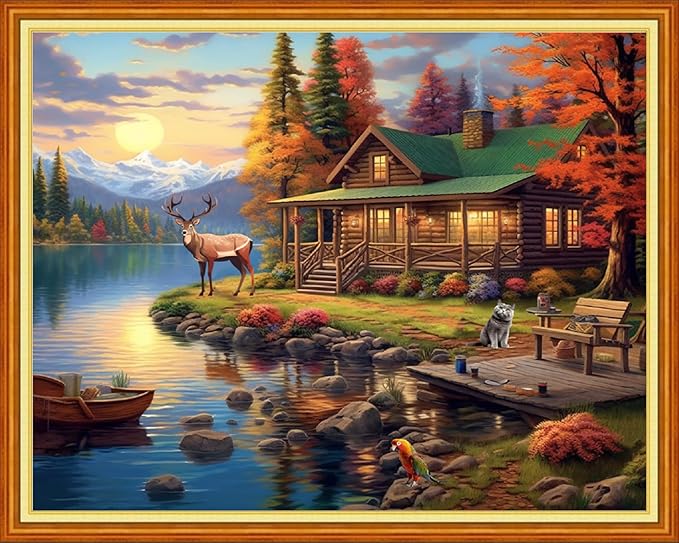 Dimensean Stamped Cross Stitch Kits Full Range of Embroidery Patterns Starter Kits for Beginners Adult DIY Cross Stitches Needlepoint Kits 11CT-Scenery by The Lake 16x20 inch