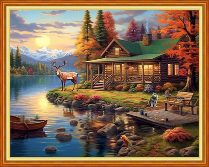Dimensean Stamped Cross Stitch Kits Full Range of Embroidery Patterns Starter Kits for Beginners Adult DIY Cross Stitches Needlepoint Kits 11CT-Scenery by The Lake 16x20 inch