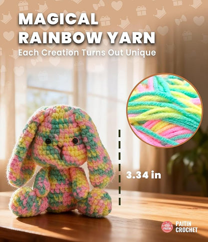 PAITIN Crochet Kit for Beginners – DIY Bunny Amigurumi Crochet Project Kit with Step-by-Step Video Tutorials, Beginner Handbook and All Materials Included