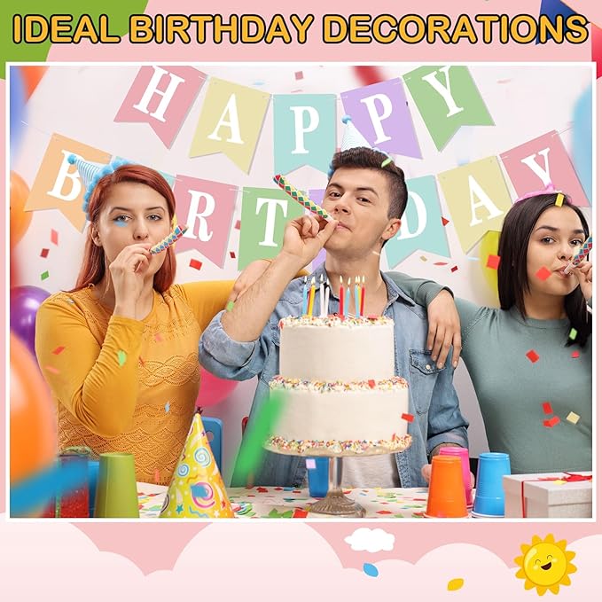 Mooliwe 171 Pcs DIY Custom Banner Kit Make Your Own Customizable Sign for Birthday Wedding Party Decoration Include 20 Paper Pennant 148 Letters and Numbers 1 Rope 2 Threading Device(Pastel)