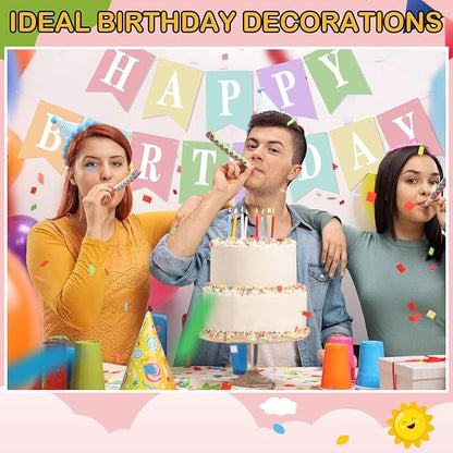 Mooliwe 171 Pcs DIY Custom Banner Kit Make Your Own Customizable Sign for Birthday Wedding Party Decoration Include 20 Paper Pennant 148 Letters and Numbers 1 Rope 2 Threading Device(Pastel)