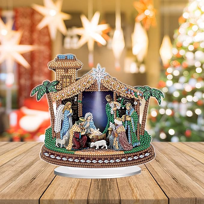 Tontut Diamond Painting Desktop Decorations for Religious Family Gatherings 5D DIY Special Diamond Art Decoration Set for Adults, Office Desktop or Christmas Holiday Display Crafts