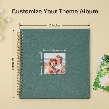 Scrapbook Photo Album 12x12 Inches 80 Pages Hardcover Kraft Paper Linen Cover Scrap Book Memory Book DIY Scrapbook Albums for Wedding Baby Boyfriend Travel Anniversary Family, Green