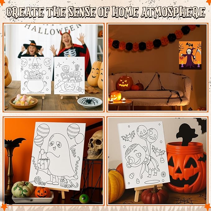 Sherr 140 Pcs 20 Set Pre Drawn Canvas Kit for Painting Craft Sip and Paint Kit for Adults Pre Printed Canvas Painting Favor for Virtual DIY Birthday Gifts Adult's Date Party(Halloween)