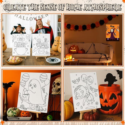 Sherr 140 Pcs 20 Set Pre Drawn Canvas Kit for Painting Craft Sip and Paint Kit for Adults Pre Printed Canvas Painting Favor for Virtual DIY Birthday Gifts Adult's Date Party(Halloween)