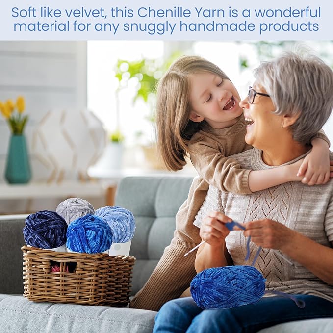 Xinnun 12 Skeins 1116 Yards Chenille Velvet Soft Thick Plush Yarn Bulk for Crocheting Knitting Blanket DIY Weaving Craft, 6mm, 3.5 Oz/Skein(Blue Series)