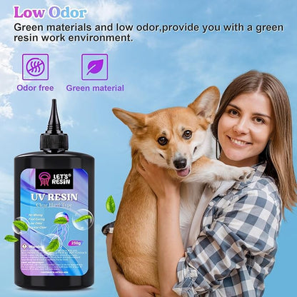 LET'S RESIN UV Resin, 2,000g 250ml 8Pcs Faster Cure Crystal Clear UV Resin Bulk,Low Shrinkage No Tacky UV Epoxy Resin Kit,Transparent High Gloss Resina UV for Jewelry Making,Craft Decor