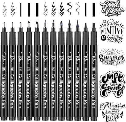 APOGO Calligraphy Pen Set for Beginners, 12 Size Calligraphys Pens for Writing, Hand Lettering Pens for Adults, Brush Pens for Art Drawing, Sketching, Scrapbooking, Journaling, Signing