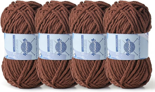 Chunky Chenille Yarn for Crocheting，Baby Yarn for Crocheting Soft Blankets，Bulky Yarns for Crochet Amigurumi，4×100g (4×74.3yds) Fluffy Velvet Yarns for Hand Knitting (4 Deep Coffee)