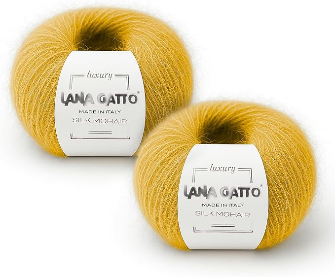 2 Skeins, Silk Mohair Luxury Yarns, Premium and Soft Blend for Knitting and Crocheting, Made in Italy (Yellow - 14531, 2)