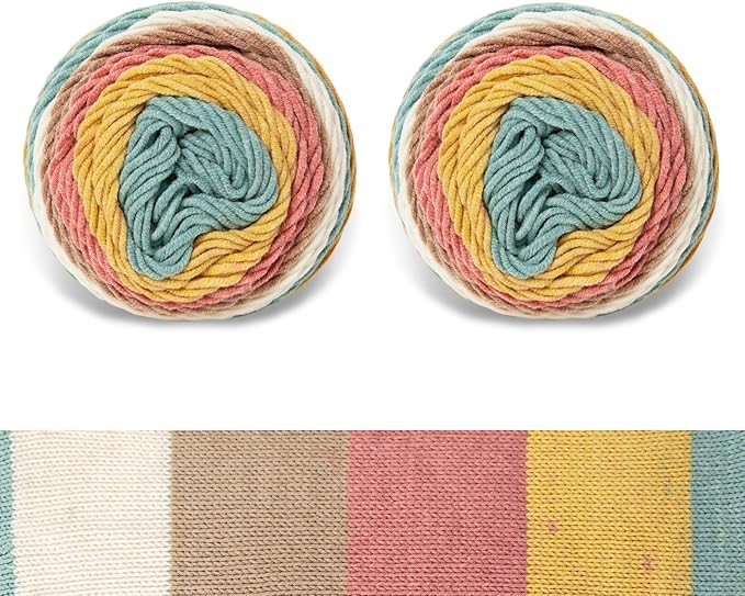 Franel Cotton Acrylic Yarn-45% Cotton 55% Acrylic, 2 Skeins of 100g Each, Gradient-White Red Brown Yellow Green, Perfect for Crocheting Knitting Scarves Shawls Blankets Gradient Variegated Yarn