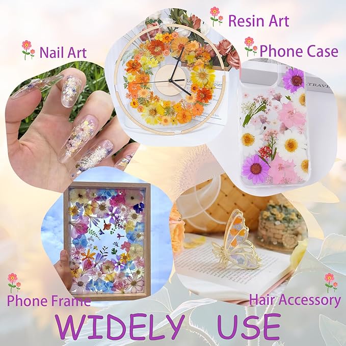 6Pcs Tulips Dried Pressed Flowers for Crafts,Xinxinran Edible Flowers for Cake Decorations,Resin Molds,Bookmark,Jewelry Molds,Candle Making Supplies,Soap,Frame(3 Types)