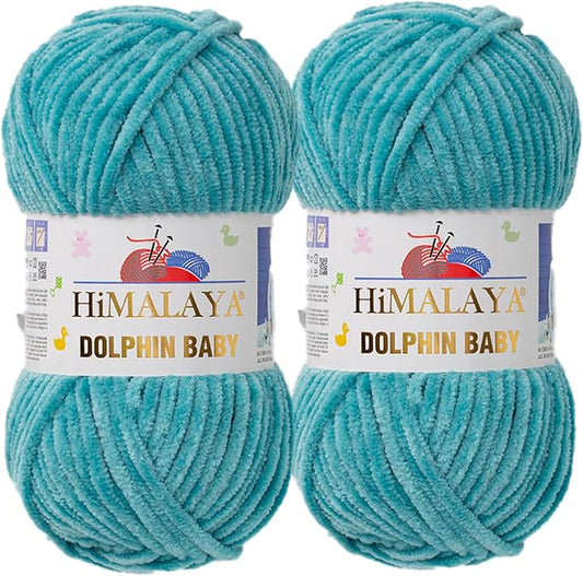 2 Skein/Pack Himalaya Dolphin Baby Chenille Yarn, Each Ball 100 gr (3.5 oz), 120 m (132 Yards), 100% Polyester, Super Bulky Baby Blanket Velvet Amigurumi Yarn, 80354 - Petrol Green