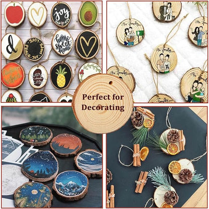Acrux7 100 PCS Natural Wood Slices for Painting, 2.4-2.8 Inch Unfinished Wood Slices Predrilled with Hole, Round Wooden Slices for DIY Crafts, Arts, Christmas Ornaments, Coaster, Home Decoration