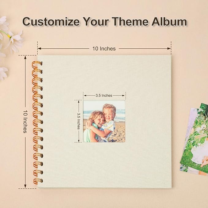 Scrapbook Photo Album 10x10 Inches 80 Pages Hardcover Kraft Paper Linen Cover Scrap Book Memory Book DIY Scrapbook Albums for Wedding Baby Boyfriend Travel Anniversary Family, Beige