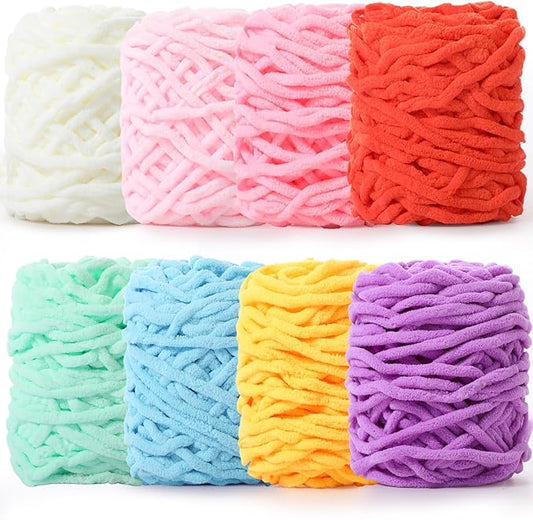 Buryeah 8 Pack Chunky Chenille Yarn for Crocheting Soft Thick Fluffy Yarn for Hand Knitting Bulky Velvet Blanket Plush for Weaving DIY Crafts Each 3.5 oz 55 Yards (Candy Colors)