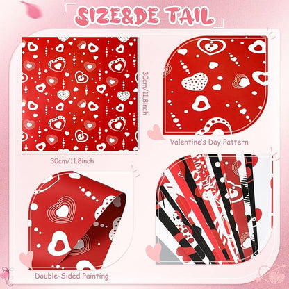Fainne 40 Sheet 12 x 12 Inch Valentine‘S Day Scrapbook Paper Double Sided Scrapbook Specialty Paper Black Red Heart Love Printed for DIY Handmade Crafting Home Party Decor Card Making