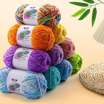 3 Skeins Soft Fluffy Velvet Yarn, Chenille Chunky Yarn for Hand Knitting and Crocheting DIY Craft, Amigurumi Crochet Yarn（3×196.8yds, 3×3.5oz） (Black)