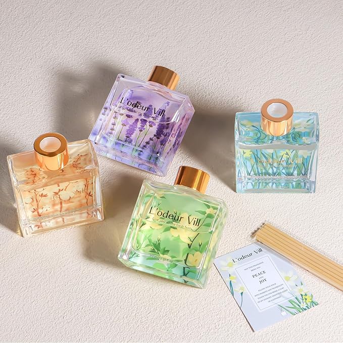 L'odeur Vill Reed Diffuser Set/Vanilla/3.38 fl.oz（100ML）/1 Pack with 6 Reed Sticks/Home Fragrance Diffuser, Oil Scent Diffuser for Bathroom Shelf Decor.