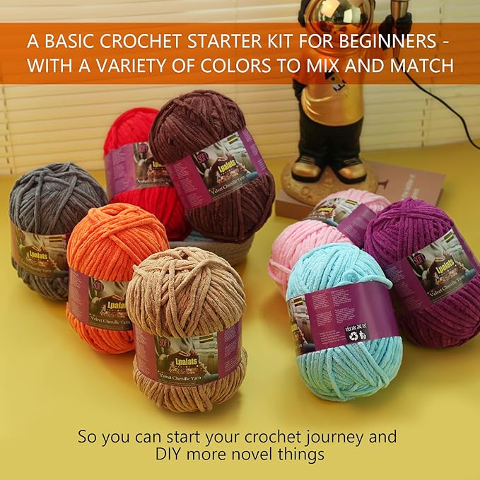 Baby Blanket Yarn for Crocheting - 2 Pack of 200g/7oz Chunky Chenille Yarn for Knitting Blankets Amigurumi - #6 Super Bulky - 348 Yards Soft Thick Plush Yarns (2, Violet)