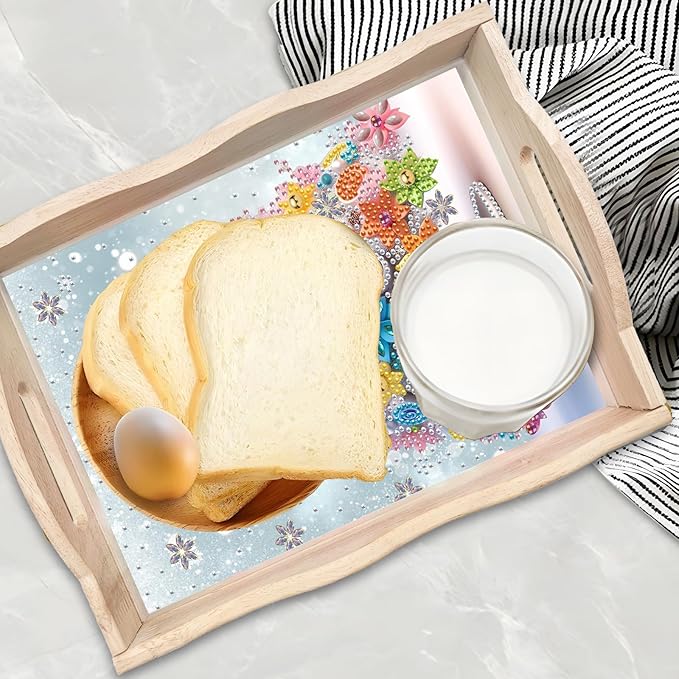 DIY Diamond Art Wooden Tray Kit, Food Tray with Handle Diamond Painted Table Decoration Tray, for Breakfast, Bar Dinner Table Diamond Dots Gem Painting Art Set for Beginners-#34-Christmas Tree
