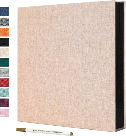 Spbapr Large Photo Album Self Adhesive Linen Cover Magnetic Scrapbook Album DIY Scrap Book 40 Black Sticky Pages for 3x5 4x6 5x7 8x10 Pictures with A Metal Pen