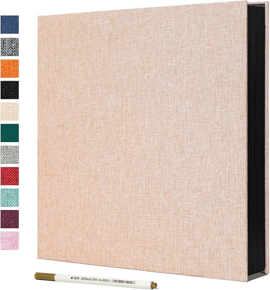 Spbapr Large Photo Album Self Adhesive Linen Cover Magnetic Scrapbook Album DIY Scrap Book 40 Black Sticky Pages for 3x5 4x6 5x7 8x10 Pictures with A Metal Pen