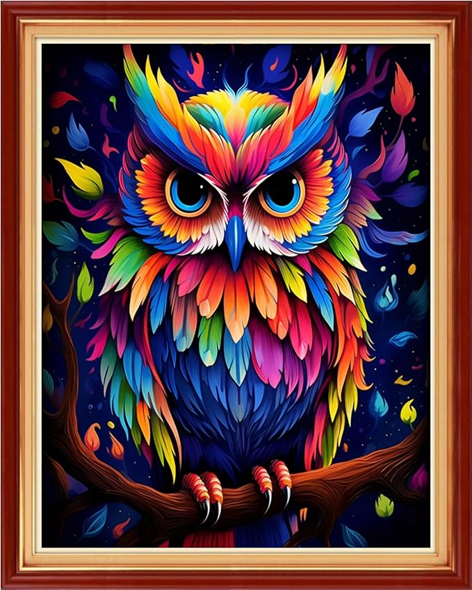 DMCVIVR Stamped Cross Stitch Kits for Beginners Adults Needlepoint Kits for Beginners Embroidery Kits for Adults Crossstitch Kit for Beginners 11CT-Colorful Owl 16x20 inch