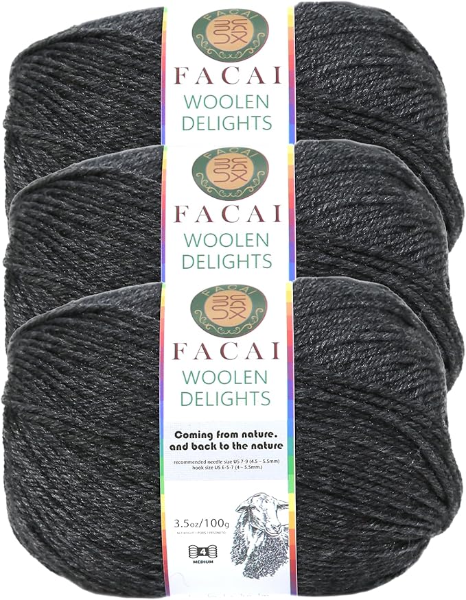 Facai Blend Merino Wool Yarn for Knitting - Worsted Weight,197yds (3.5oz) Ball, Ideal for Sweaters, Scarves, and Accessories (3, Dark Hemp Grey)