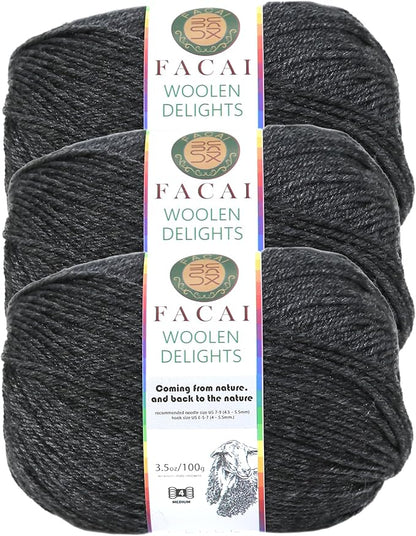 Facai Blend Merino Wool Yarn for Knitting - Worsted Weight,197yds (3.5oz) Ball, Ideal for Sweaters, Scarves, and Accessories (3, Dark Hemp Grey)