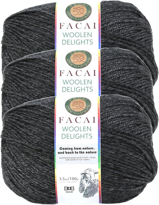 Facai Blend Merino Wool Yarn for Knitting - Worsted Weight,197yds (3.5oz) Ball, Ideal for Sweaters, Scarves, and Accessories (3, Dark Hemp Grey)