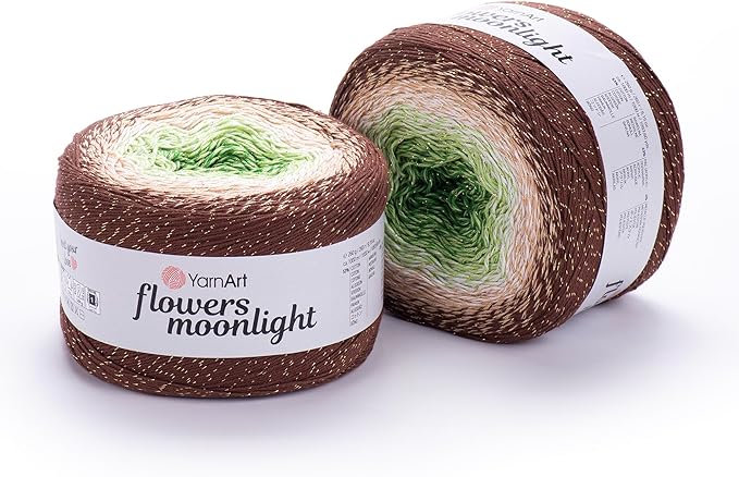 2 Skein/Pack YarnArt Flowers Moonlight Gradient Glitter Yarn, Each Ball 9.17 oz (260 gr) / 1094 Yards (1000m), 53% Cotton 43% Acrylic 4% Metallic Polyester, Yarn for Knitting and Crochet (3272)