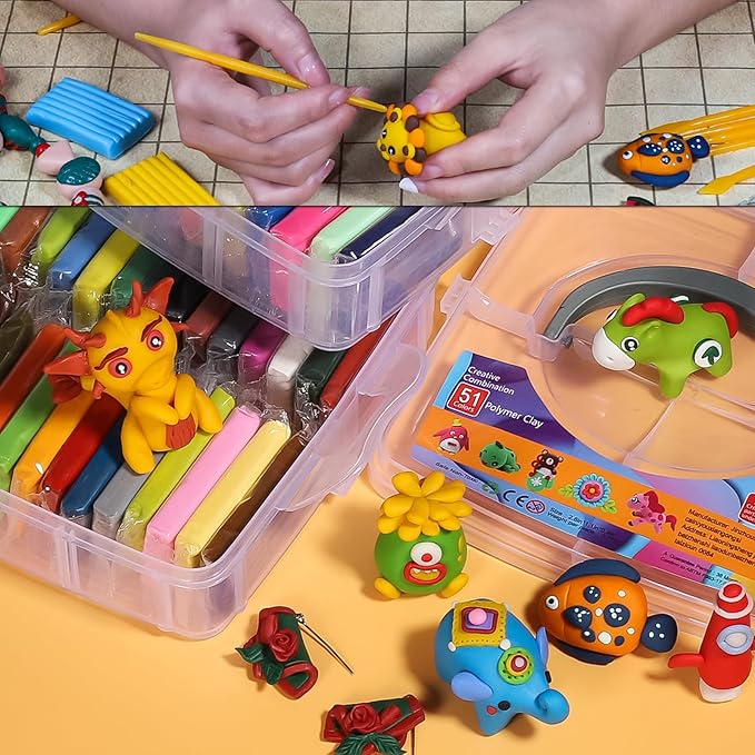Polymer Clay Starter kit, 51 Colors DIY Modeling Clay for Kids, Oven Baked Model Clay with Sculpting Tools, Non-Sticky, Gfit for Children and Artists