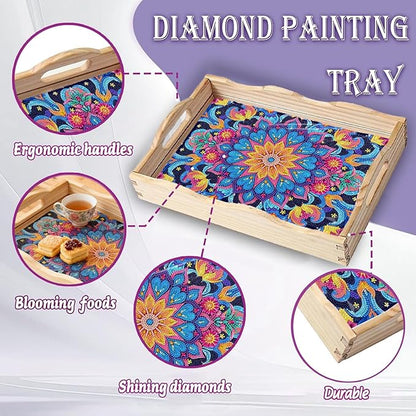 EWJRNSF Diamond Art Kits for Adults Wooden Serving Trays with Handles, 5D Diamond Painting Big Gem Arts and Craft Gifts Trays Decor Gift Home Decor (CP037-1)