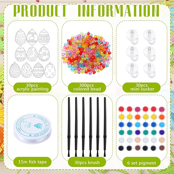 WinnerWhy 30 Sets Easter Suncatchers Window Art Kits, Egg Spring DIY Sun Catchers Bulk Crafts Paint Your Own Window Ornaments for Adult Easter Day Home Birthday Activity Party Decor