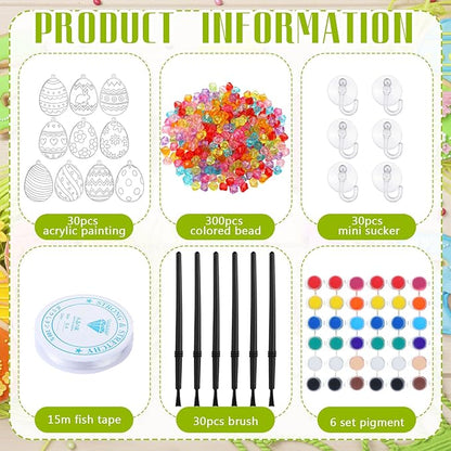 WinnerWhy 30 Sets Easter Suncatchers Window Art Kits, Egg Spring DIY Sun Catchers Bulk Crafts Paint Your Own Window Ornaments for Adult Easter Day Home Birthday Activity Party Decor