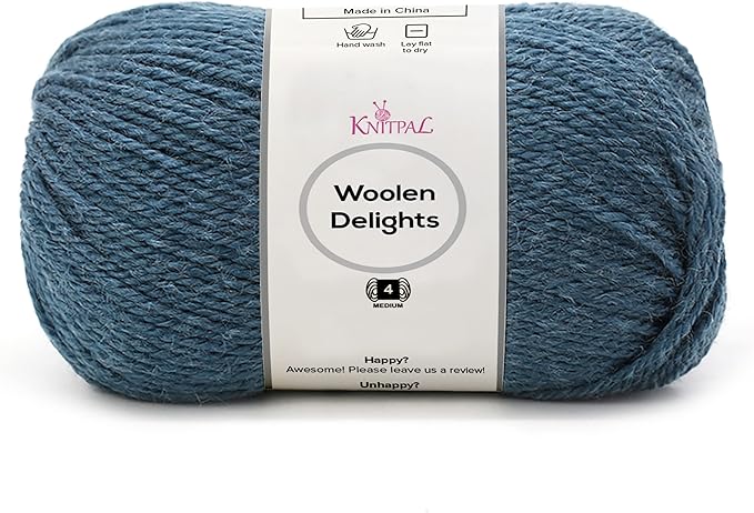 Woolen Delights Soft Wool Yarn for Crocheting, 3-Pack (522Yds / 300G), Free Patterns - #4 Medium Aran/Heavy Worsted Weight Wool Yarn for Knitting - Slate Blue