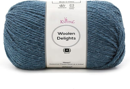 Woolen Delights Soft Wool Yarn for Crocheting, 3-Pack (522Yds / 300G), Free Patterns - #4 Medium Aran/Heavy Worsted Weight Wool Yarn for Knitting - Slate Blue